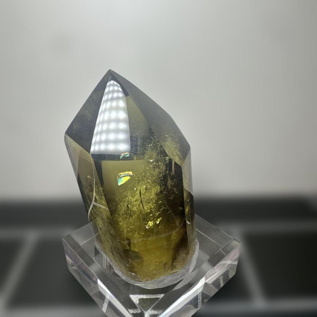 【極上品】スモーキーゼウスシトリン ポイント原石 高透明　台座付