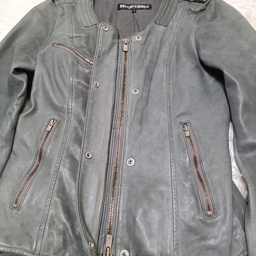 5351 POUR LES HOMMES ラムレザー ライダース グレー　1