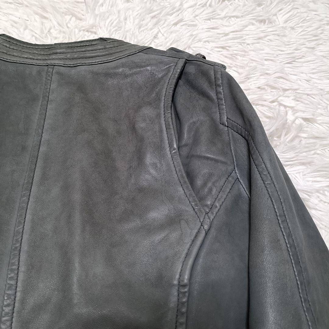 5351 POUR LES HOMMES ラムレザー ライダース グレー　1