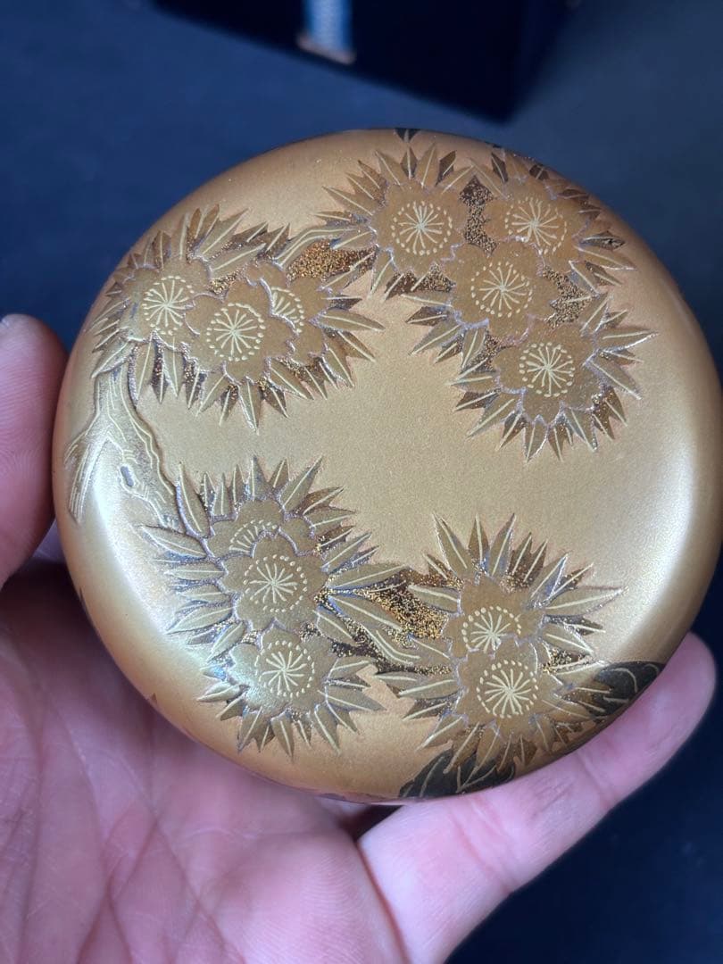 送料無料　漆塗り 棗　平棗　木地　花詰め　和骨董　金彩　蒔絵　茶道具