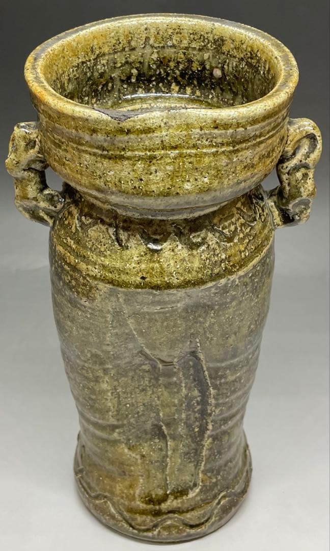 古伊賀　伊賀焼　耳付花入　合箱　e5016