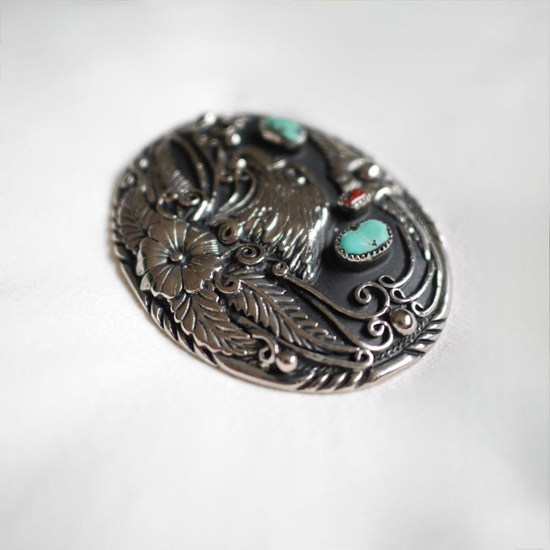 ヴィンテージ ナバホ族 イーグルモチーフ ターコイズ バックル