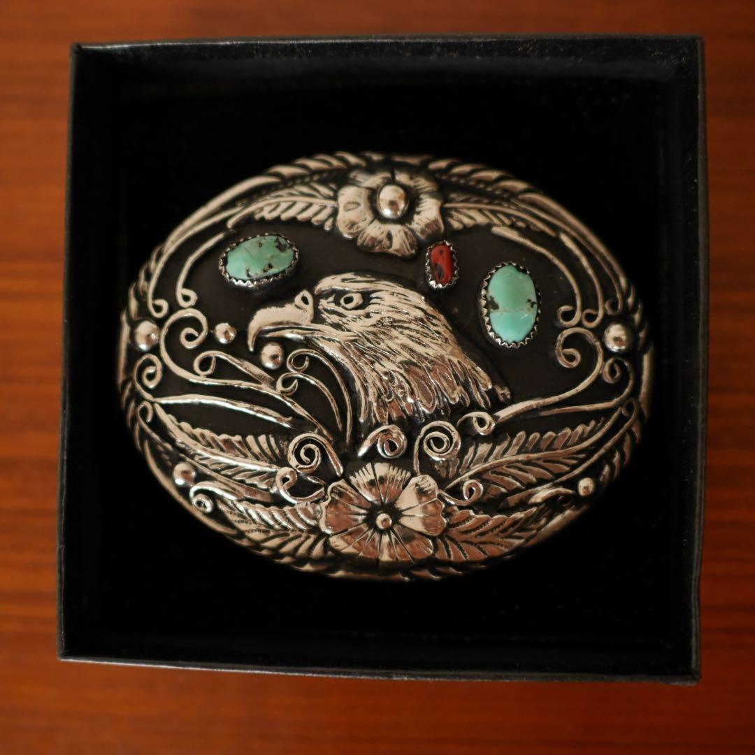 ヴィンテージ ナバホ族 イーグルモチーフ ターコイズ バックル