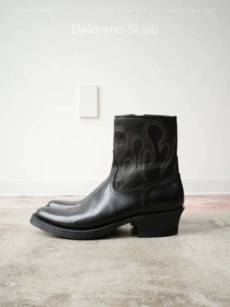 Vintage Ashen Flame Zip-up Heel Boot ブーツ