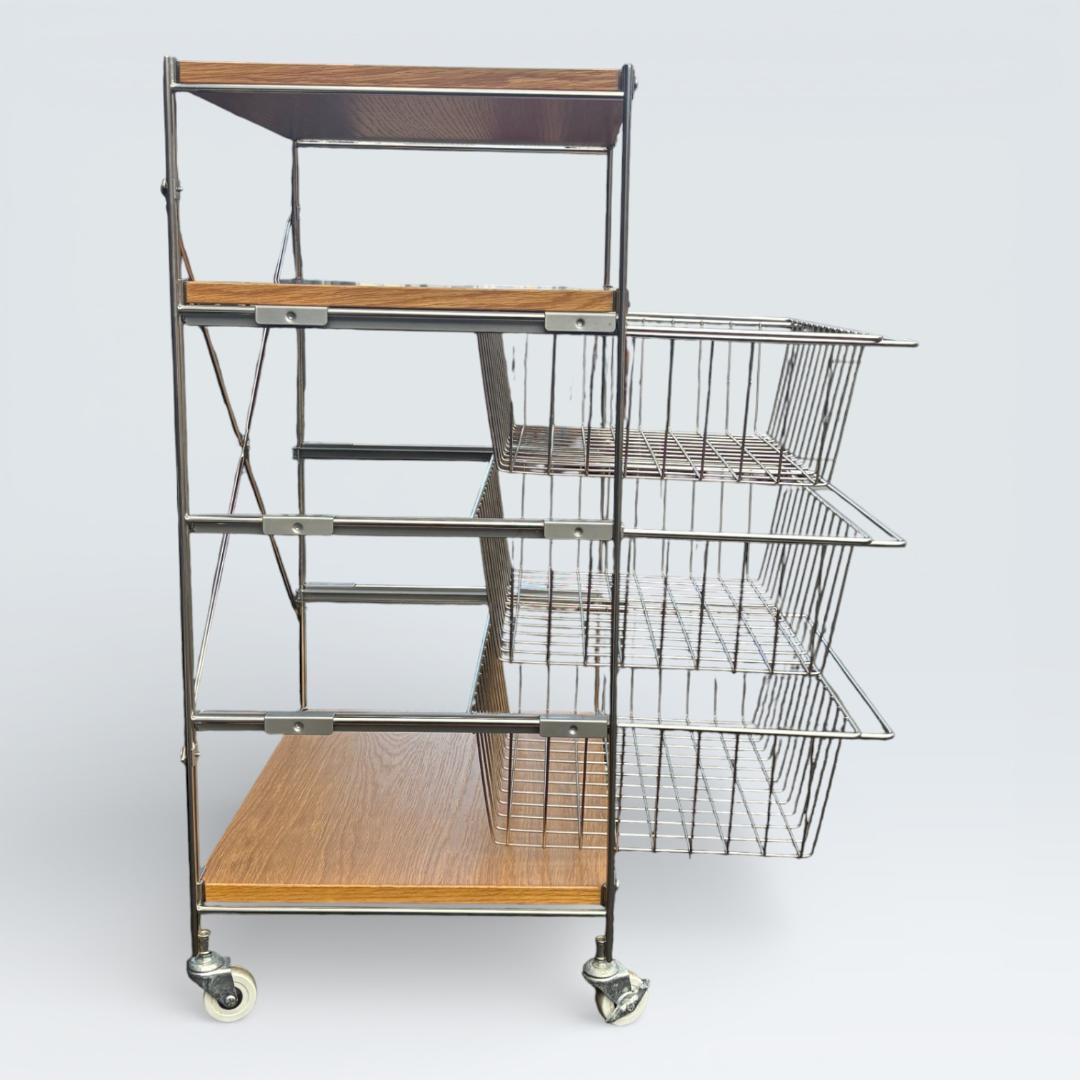 【送料込】無印良品 ステンレスユニットシェルフ オーク バスケット キャスター付