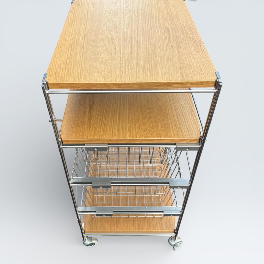 【送料込】無印良品 ステンレスユニットシェルフ オーク バスケット キャスター付