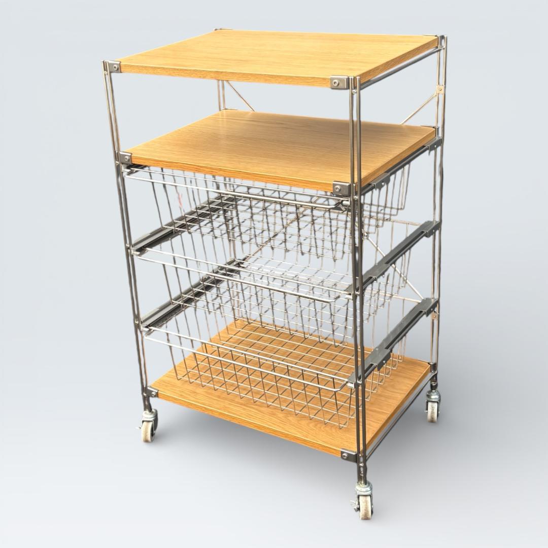 【送料込】無印良品 ステンレスユニットシェルフ オーク バスケット キャスター付