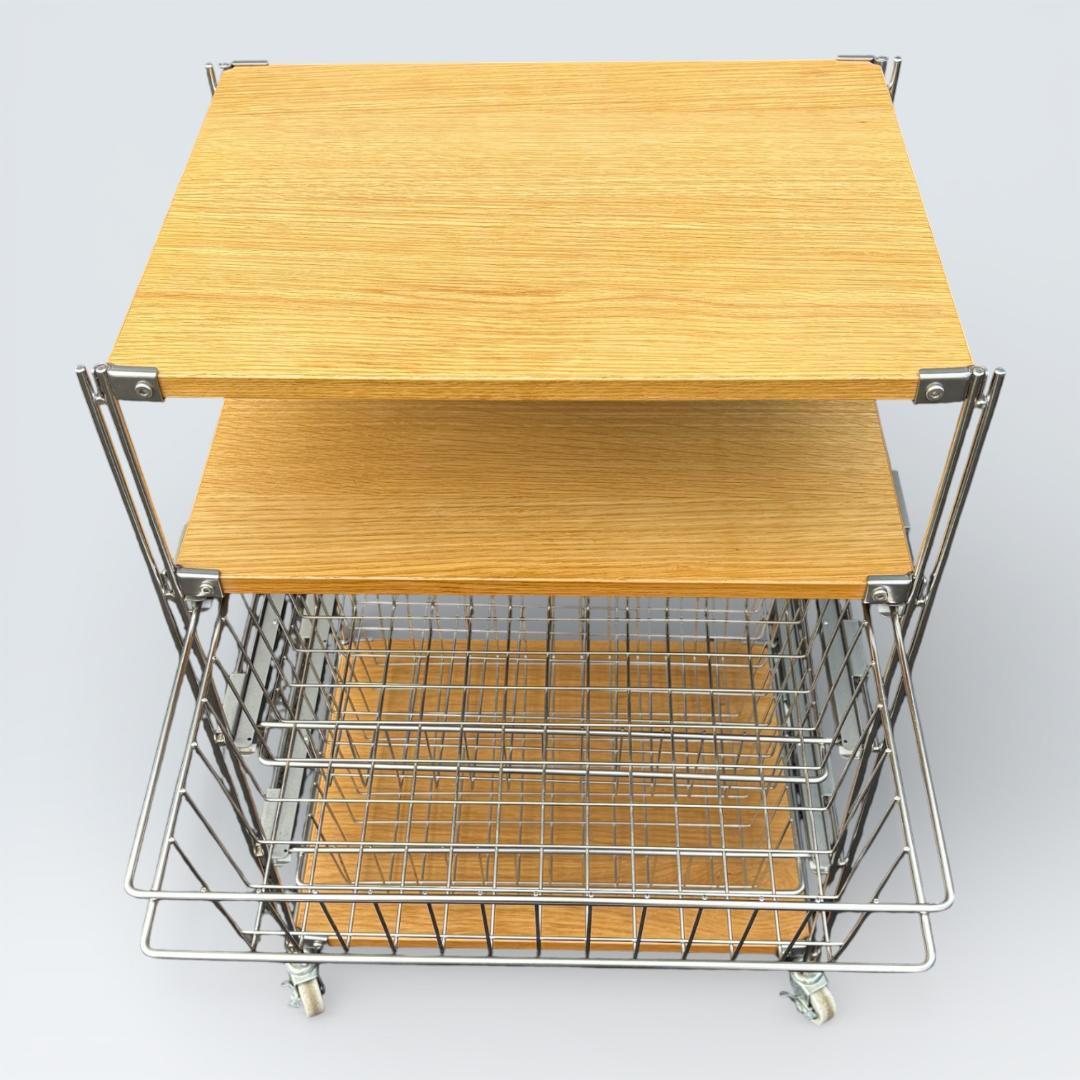 【送料込】無印良品 ステンレスユニットシェルフ オーク バスケット キャスター付