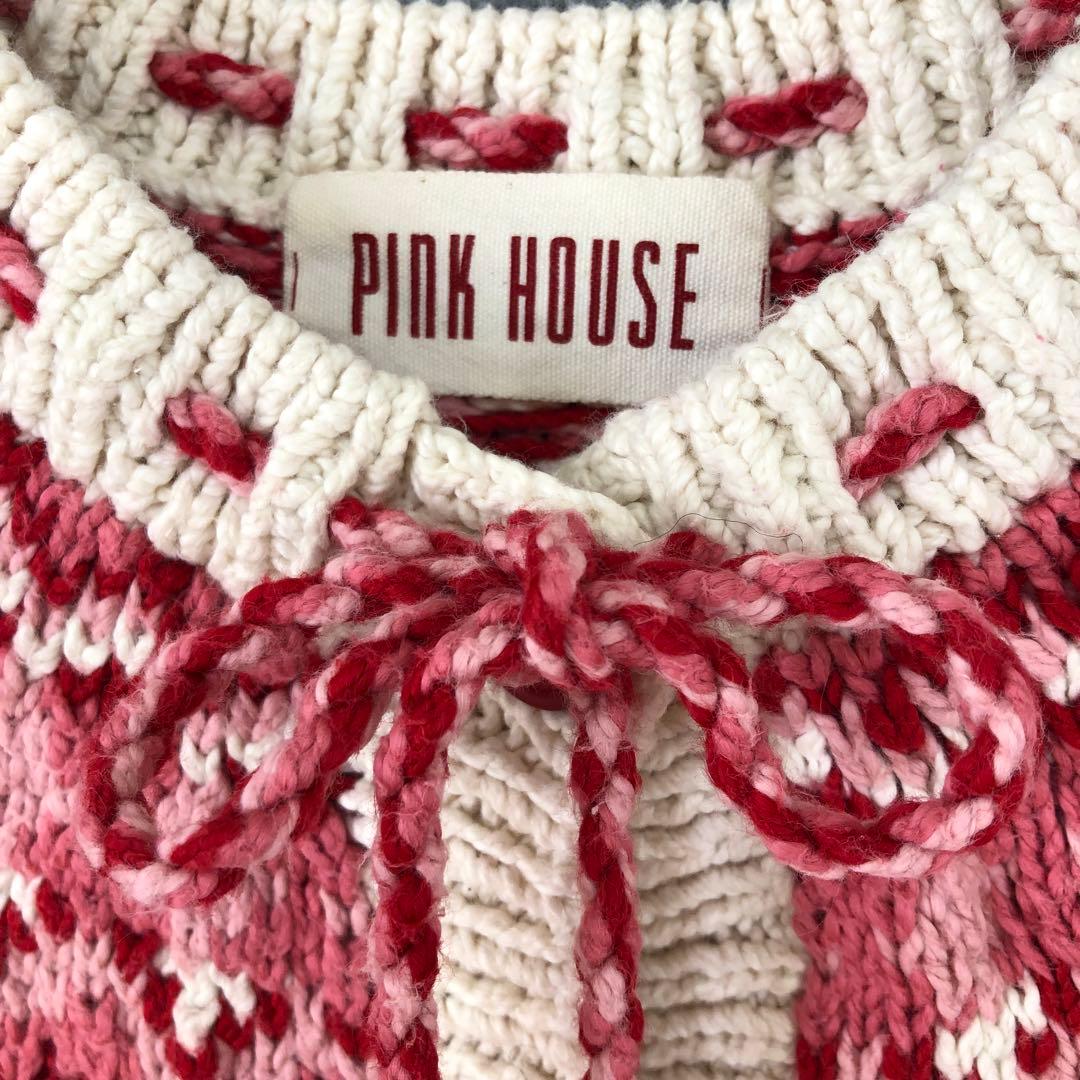 PINK HOUSE 花柄 ハート ノルディック カーディガン レッド