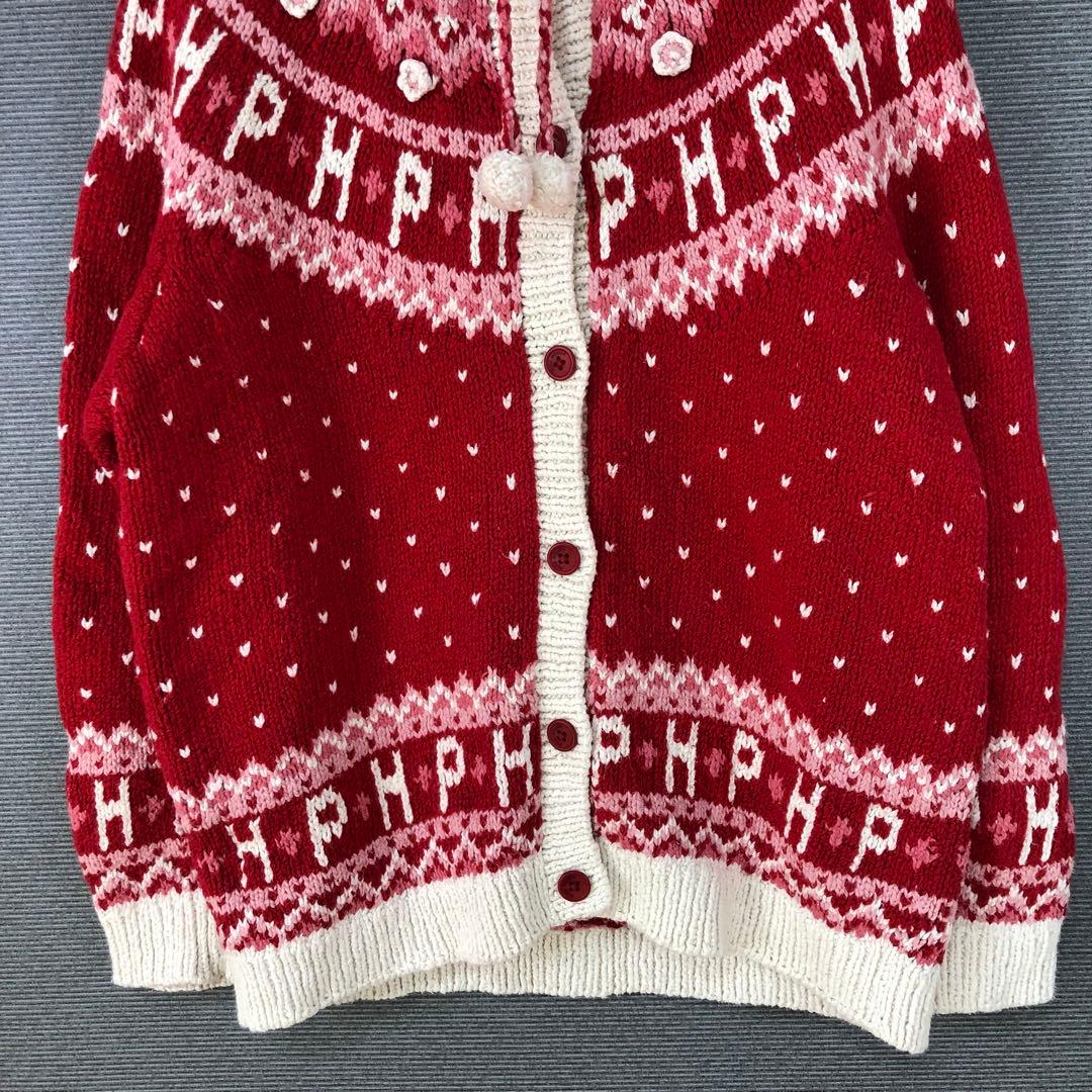 PINK HOUSE 花柄 ハート ノルディック カーディガン レッド