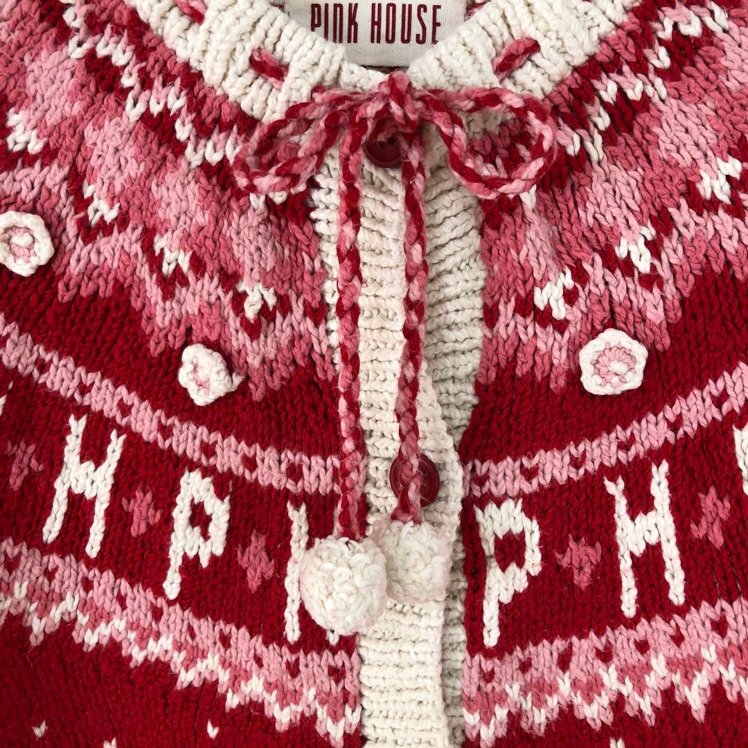 PINK HOUSE 花柄 ハート ノルディック カーディガン レッド