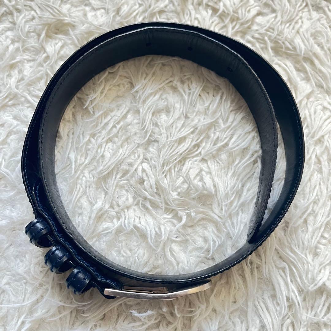 美品　ロエベ　LOEWE アナグラム　シルバー×ネイビーレザーベルト　3穴