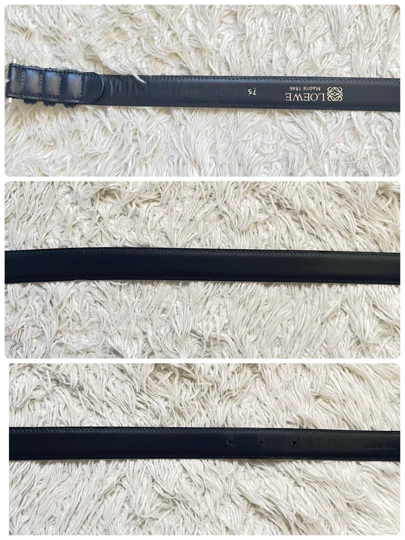 美品　ロエベ　LOEWE アナグラム　シルバー×ネイビーレザーベルト　3穴