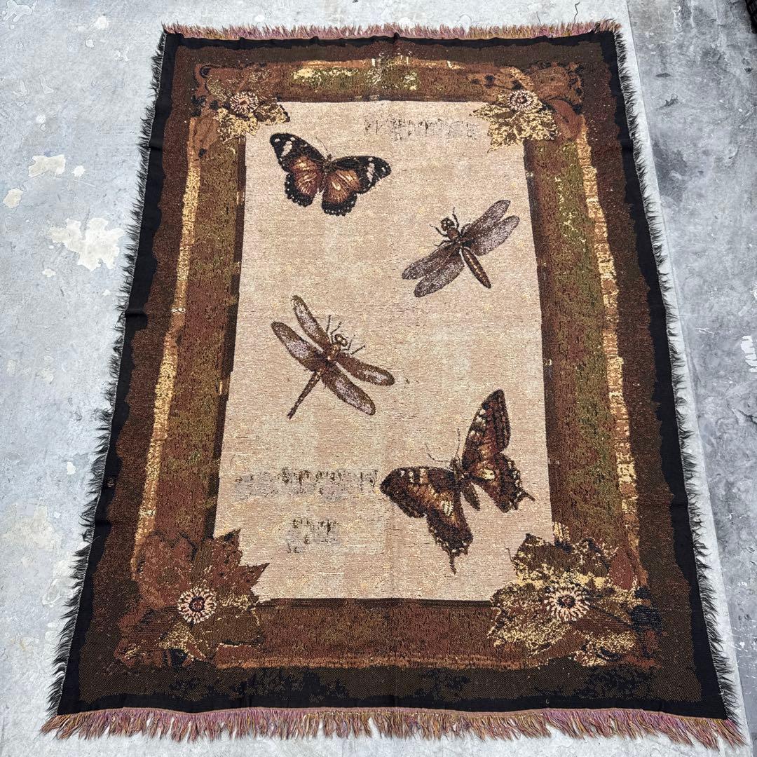 トンボ　蝶々　マルチカバー　ソファーカバー　ヴィンテージラグ　177x127