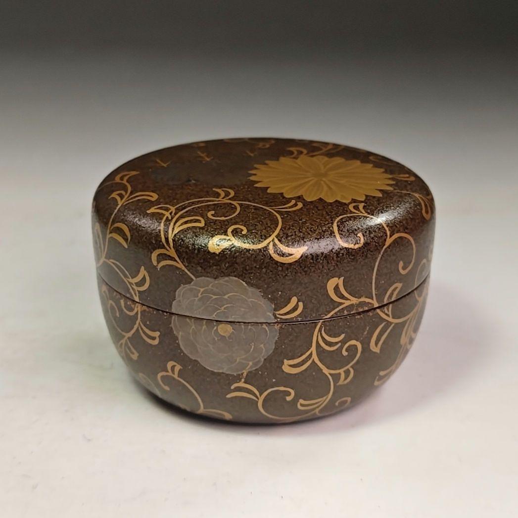 イ938 棗『時代　菊蒔絵　内梨地　平棗　木箱』茶道具