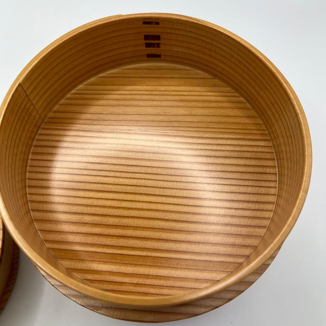 値下げ【新品】レア品　伝統工芸品丸三段竹の子重　曲げわっぱ 大館工芸社丸型弁当箱