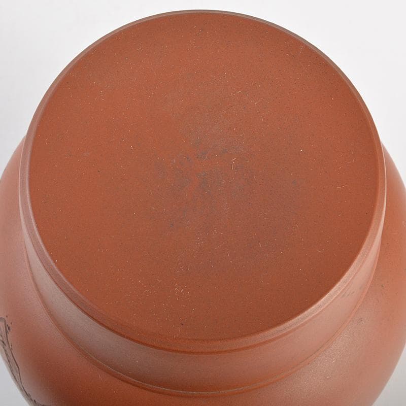 常滑焼　水川玉斎　朱泥　細字漢詩山水文　茶壷　茶心壷　時代箱付　D　R7354B