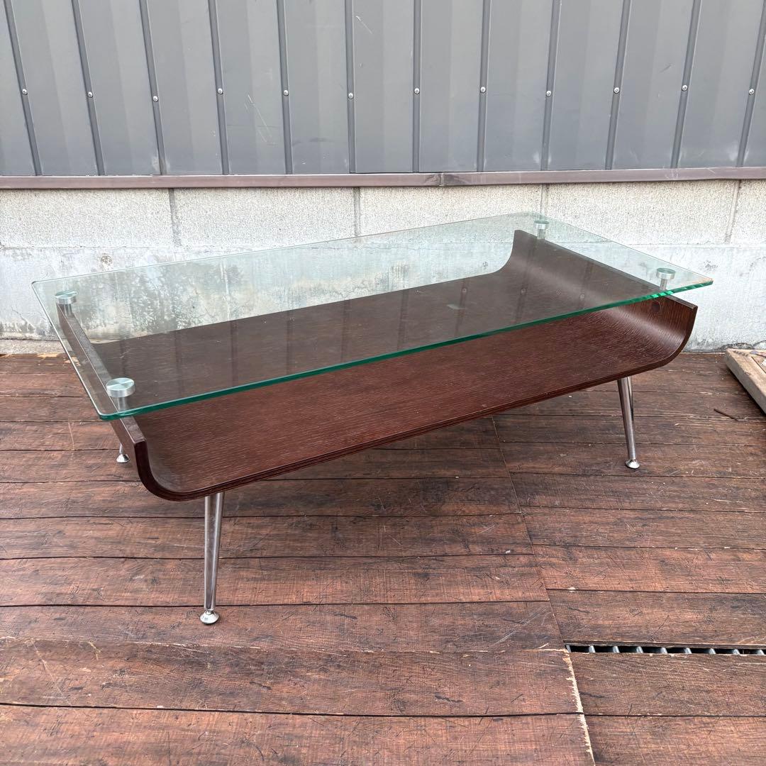 北欧レトロ ガラストップ ローテーブル ガラステーブル センターテーブル 曲げ木