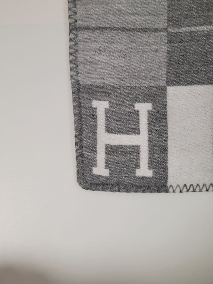 エルメス　クッションカバー　グレー　45×45　チェック