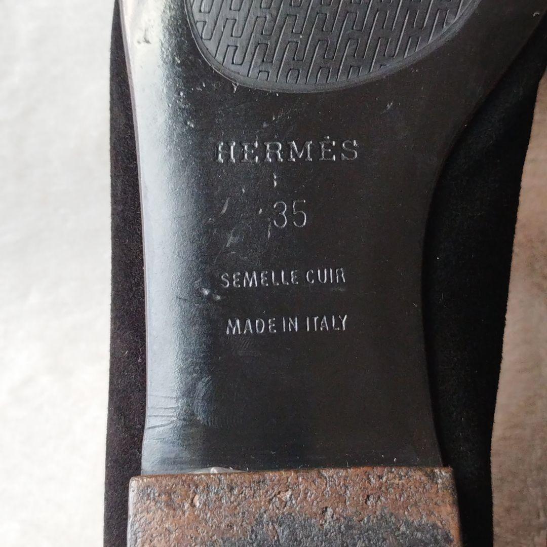 HERMÈS ブラック フラットシューズ 35　箱　　パンプス　スウェード
