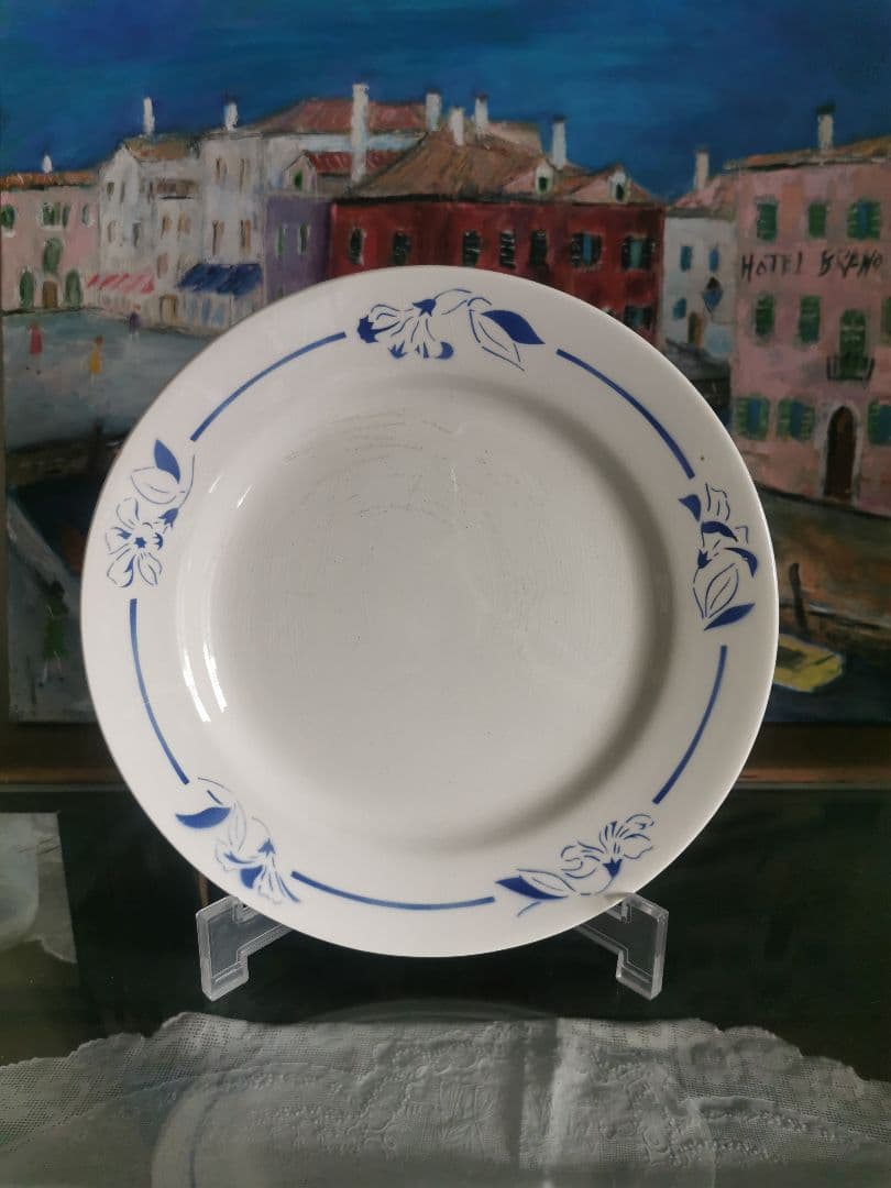 アンティーク クレイユモントロー インディゴの水仙 22㎝プレート２枚セット β