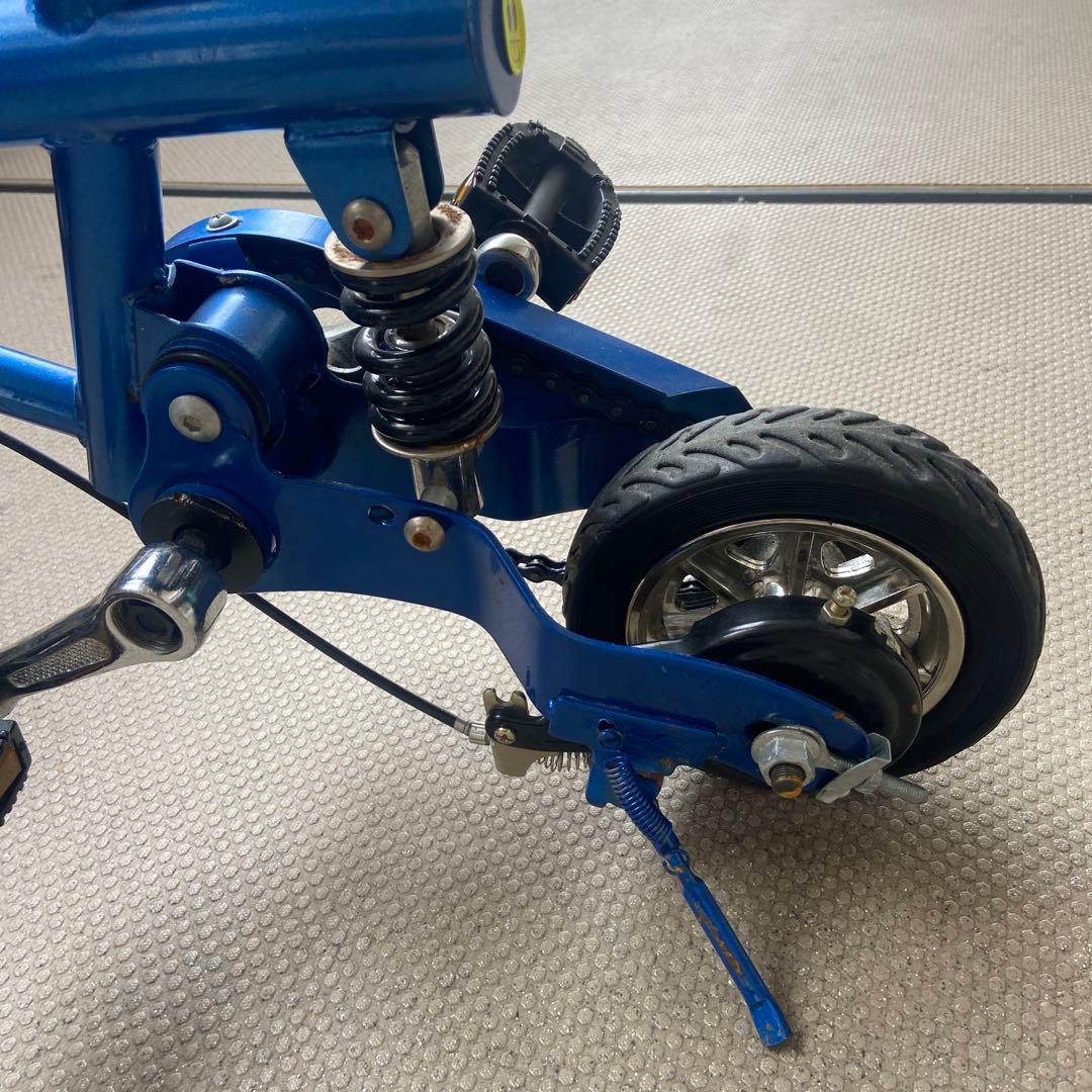 豆チャリ　青色ミニバイク 前後サスペンション付き　さ　自転車　ミニ