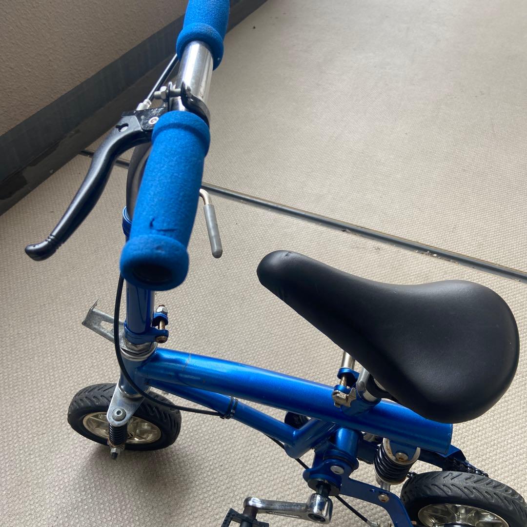 豆チャリ　青色ミニバイク 前後サスペンション付き　さ　自転車　ミニ