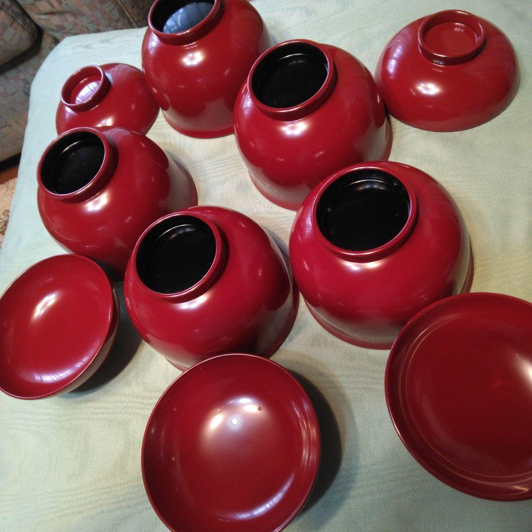 越前漆器、源伸堂きむら 赤い漆器 蓋付き椀5 個セット