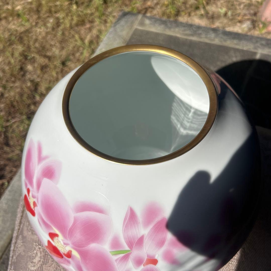 香蘭社 桃色 花柄 金彩 花瓶 (大)1点