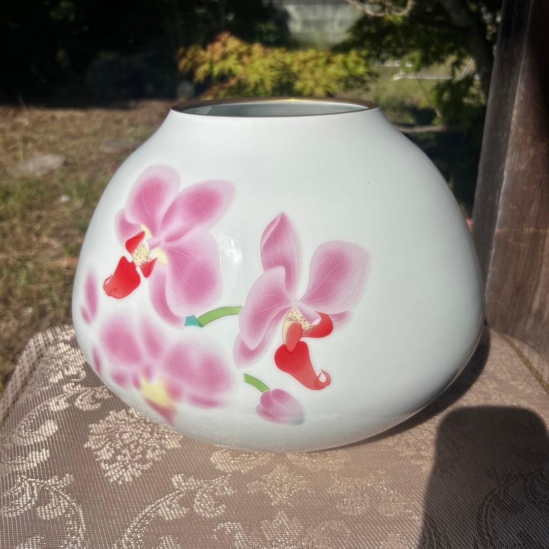 香蘭社 桃色 花柄 金彩 花瓶 (大)1点