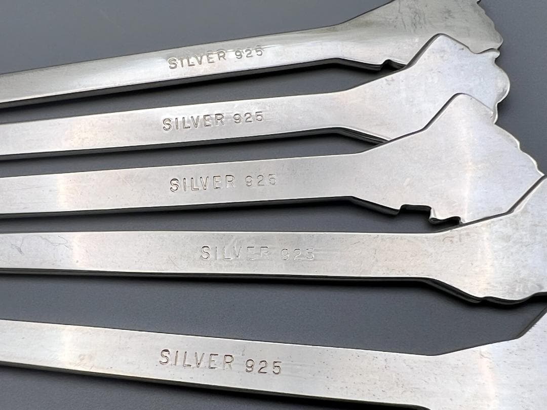 SILVER925　刻印　銀製　菓子楊枝　5本セット　鶴と亀　梅と竹　重量29g