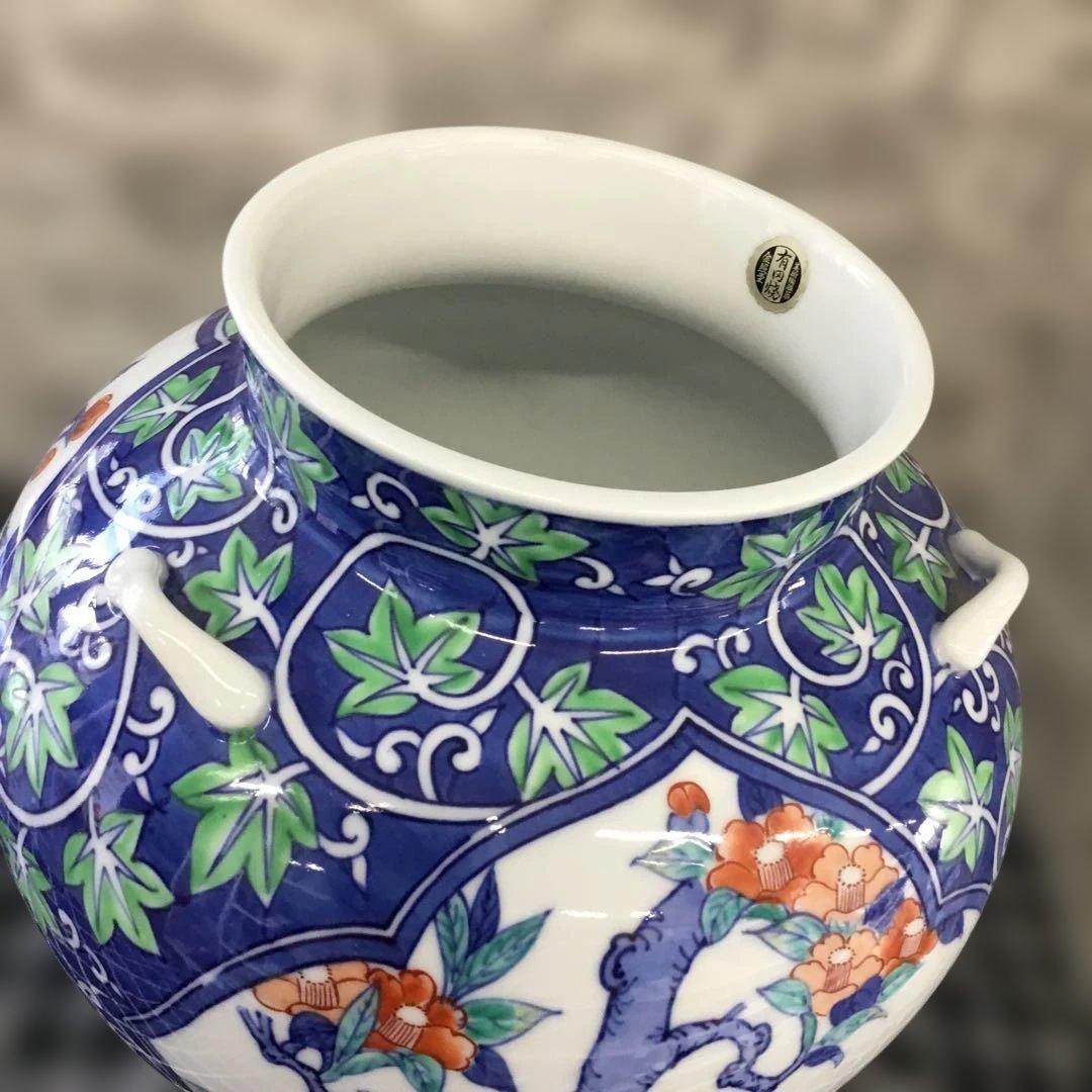 有田焼　金照堂　美術陶磁器　花柄陶器花瓶 中型　花器