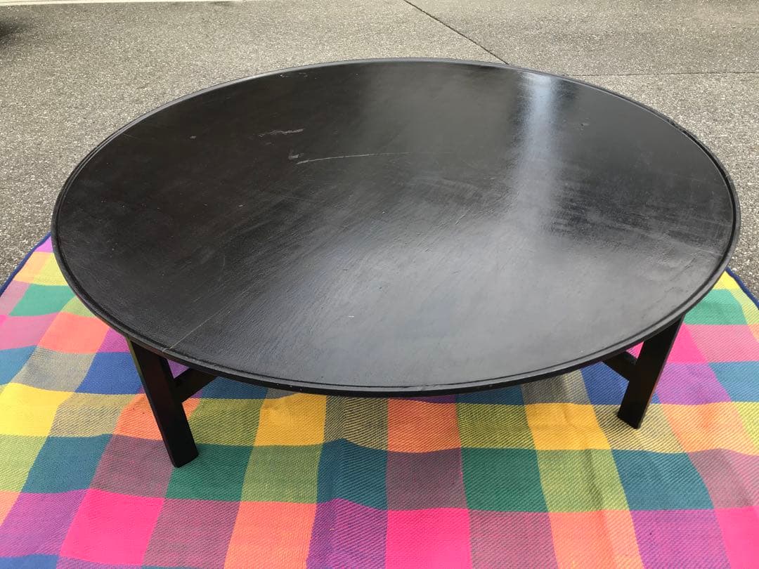 ◉木製丸型座卓◉ 117cm 黒
