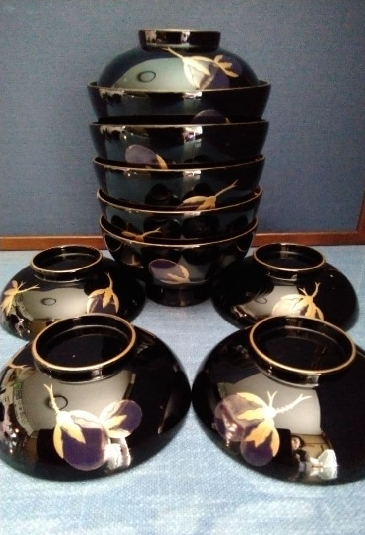 輪島塗　茄子の絵の吸い物　椀　五客