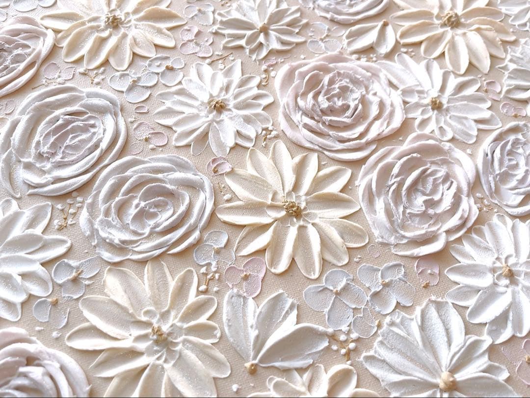 【No.79】 テクスチャーアート　アート　絵画　花　フラワーアート　大きい