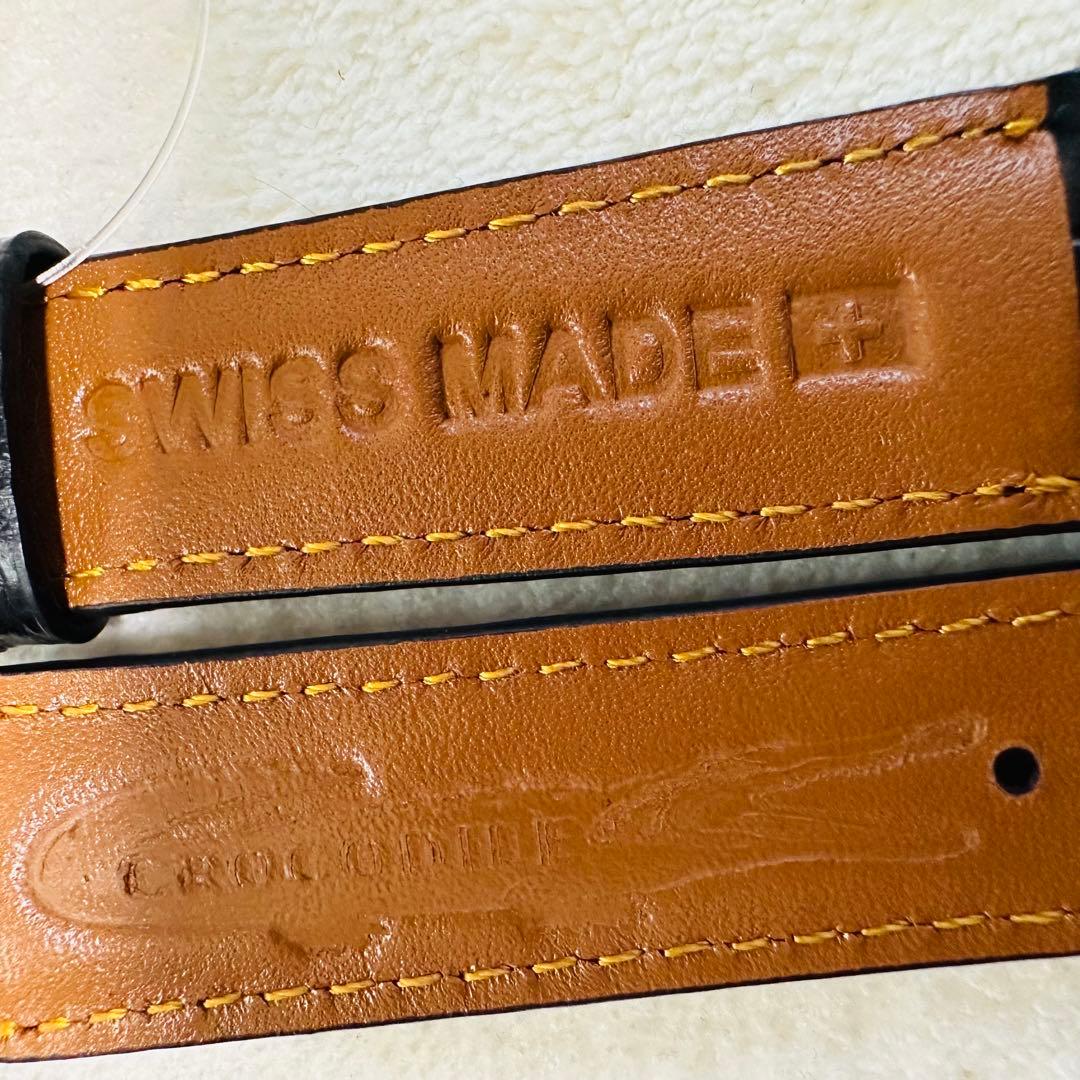 3007#20mm-18mmブラック★本物クロコダイルベルト★スイス製