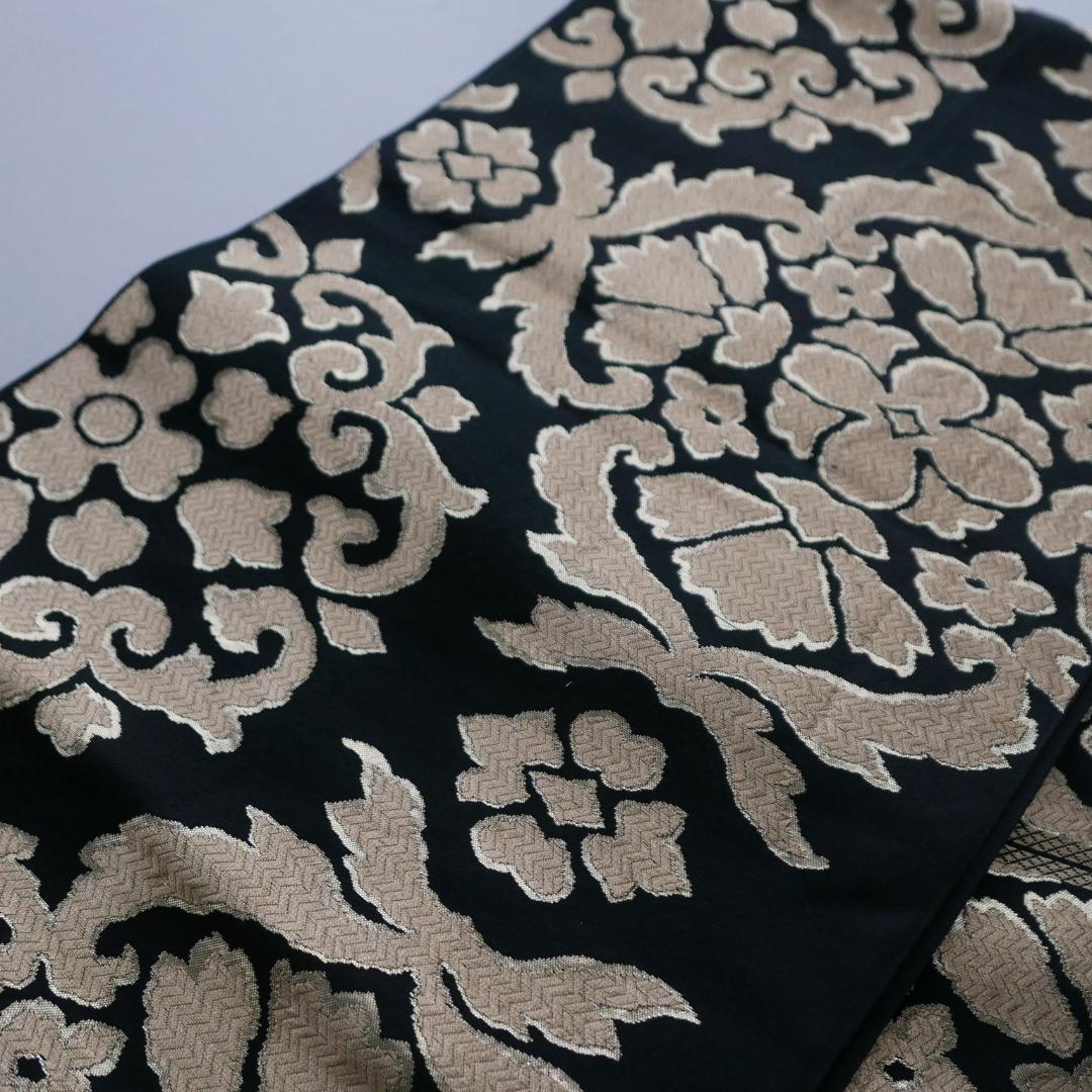 黒色 金糸☆六通 袋帯☆正絹☆更紗花唐草文☆金襴☆西陣織