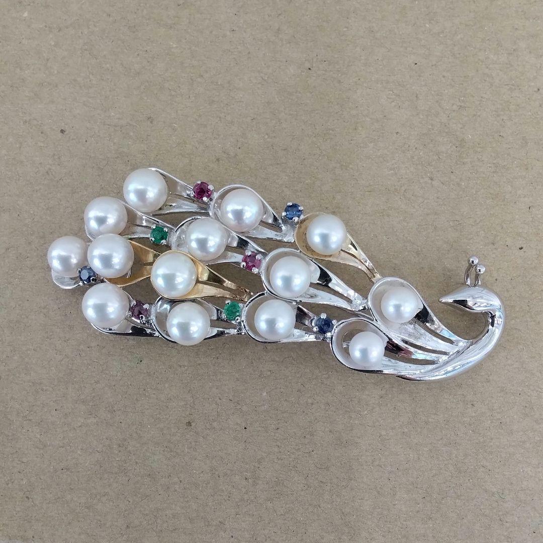 SV/K18あこや真珠/天然石ブローチ　　中古品