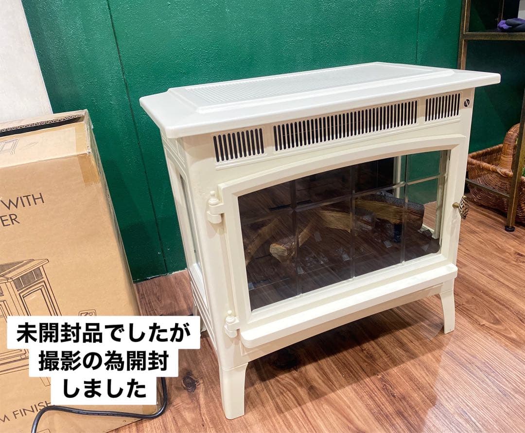 新品 未使用 暖炉型ファンヒーター 白 ホワイト 白家具 インテリア ストーブ