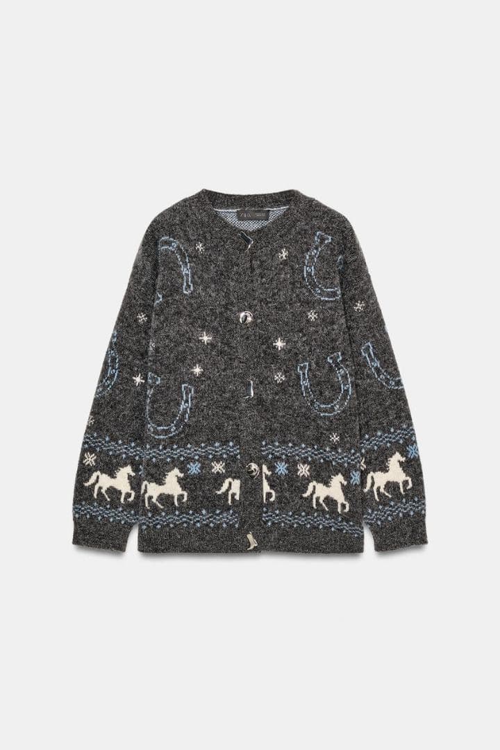 ZARA ジャカードニットボタンカーディガン S