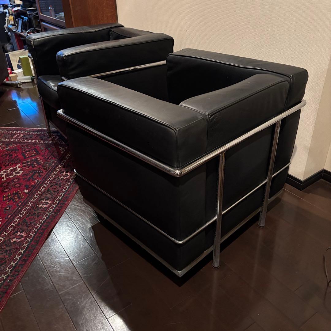 2個セット購入者限定LC2 リプロダクト IDC大塚家具 黒本革 ルコルビュジエ