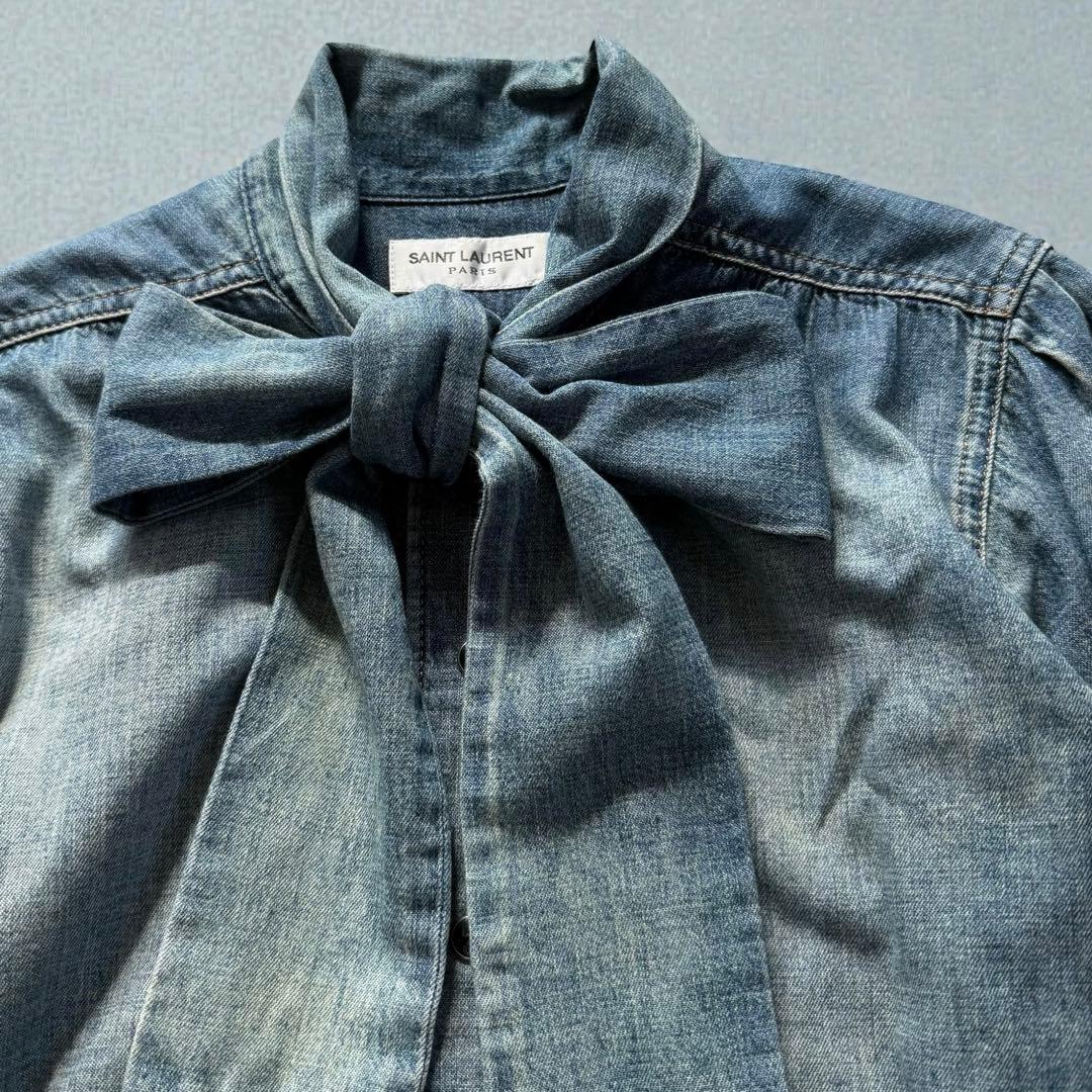 SAINT LAURENT PARIS デニム ボウタイ シャツ S 正規品