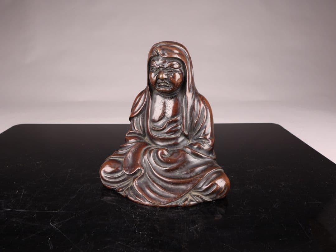 A466 佐渡名工 斑紫銅製達磨像 【本間琢斎】造 置物／箱付 美品 ＊＝