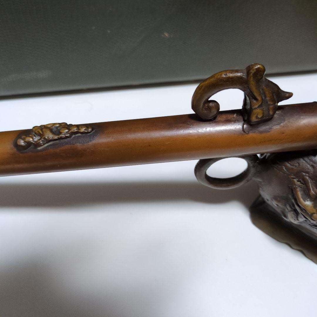 古民具 煙管 キセル 金属製 蓋付き 全長34cm 時代物 喫煙具 アンティーク