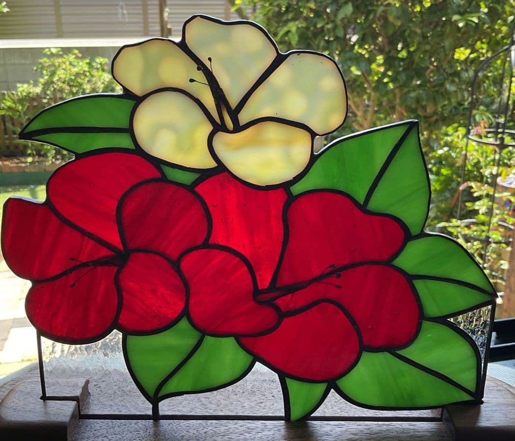 ステンドグラスパネル　ハイビスカス