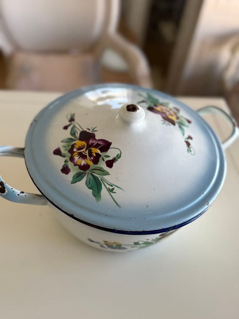 フランスアンティークジャピー社ダブルパンジーホーロースーピエールチューリーン