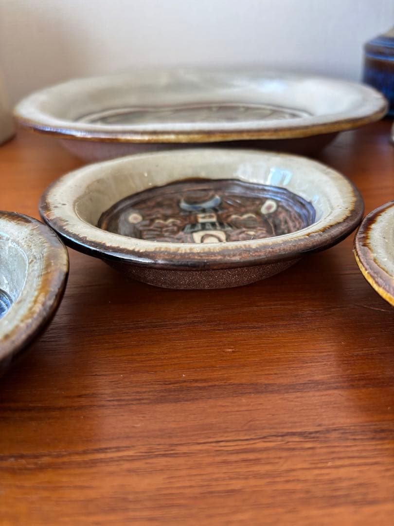 やちむん　皿　大小セット　楕円