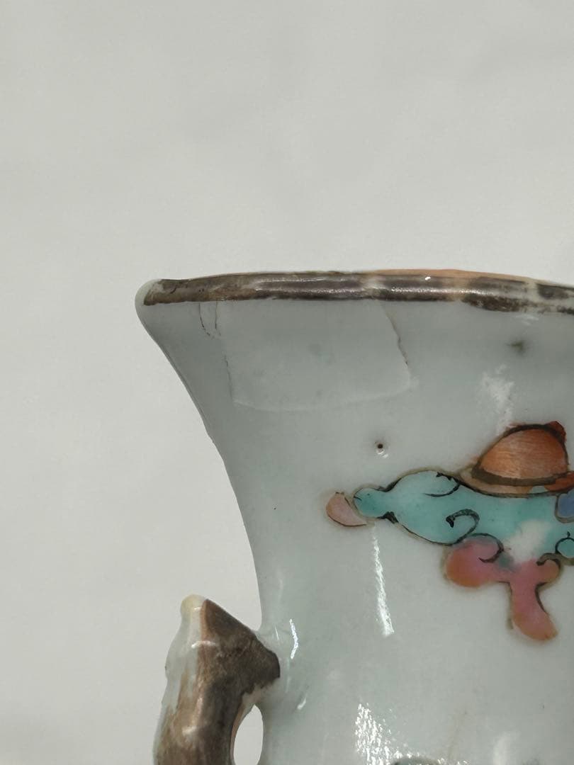 中国　清時代　粉彩人物紋壁瓶　送料込み1213