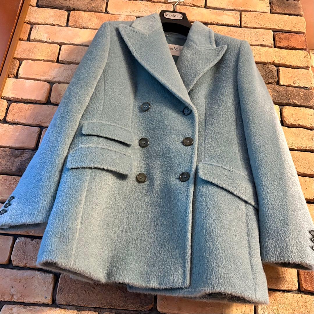 ★Max Mara ★ダブルブレストコートライトブルー（ウール・アルパカ混）