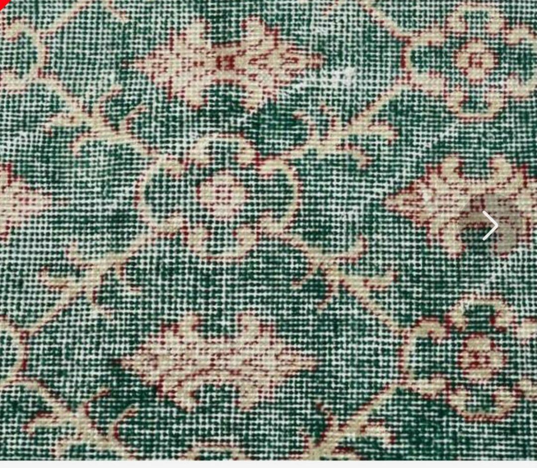 クリーニング済！⭐トルコ製ヴィンテージラグ◽ 紋章 柄◽グリーン &レッド